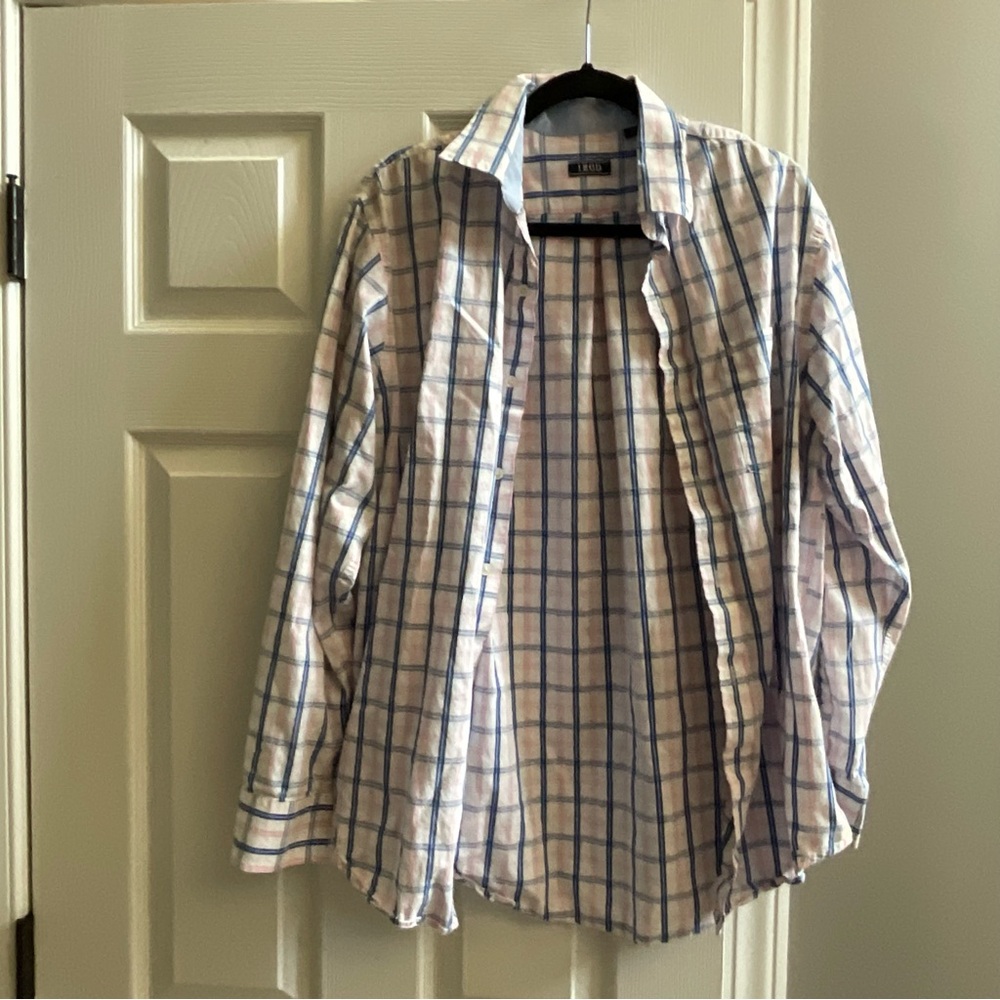 Excellent Condition! Izod Men's Blue and Pink Plaid Shirt SzM